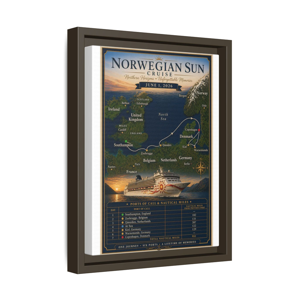 Norwegian Sun Cruise Route Matte Canvas — Custom Framed Sailing Memento