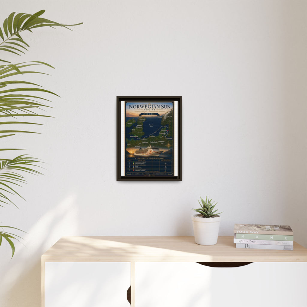 Norwegian Sun Cruise Route Matte Canvas — Custom Framed Sailing Memento